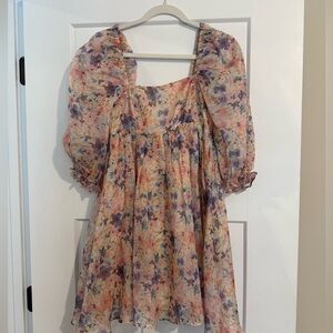 Floral printed puff sleeve mini dress